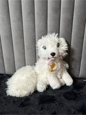 Ears White Arctic Fox Plush Sparkly Eyes Pink Ribbon Woodland Animal Plush